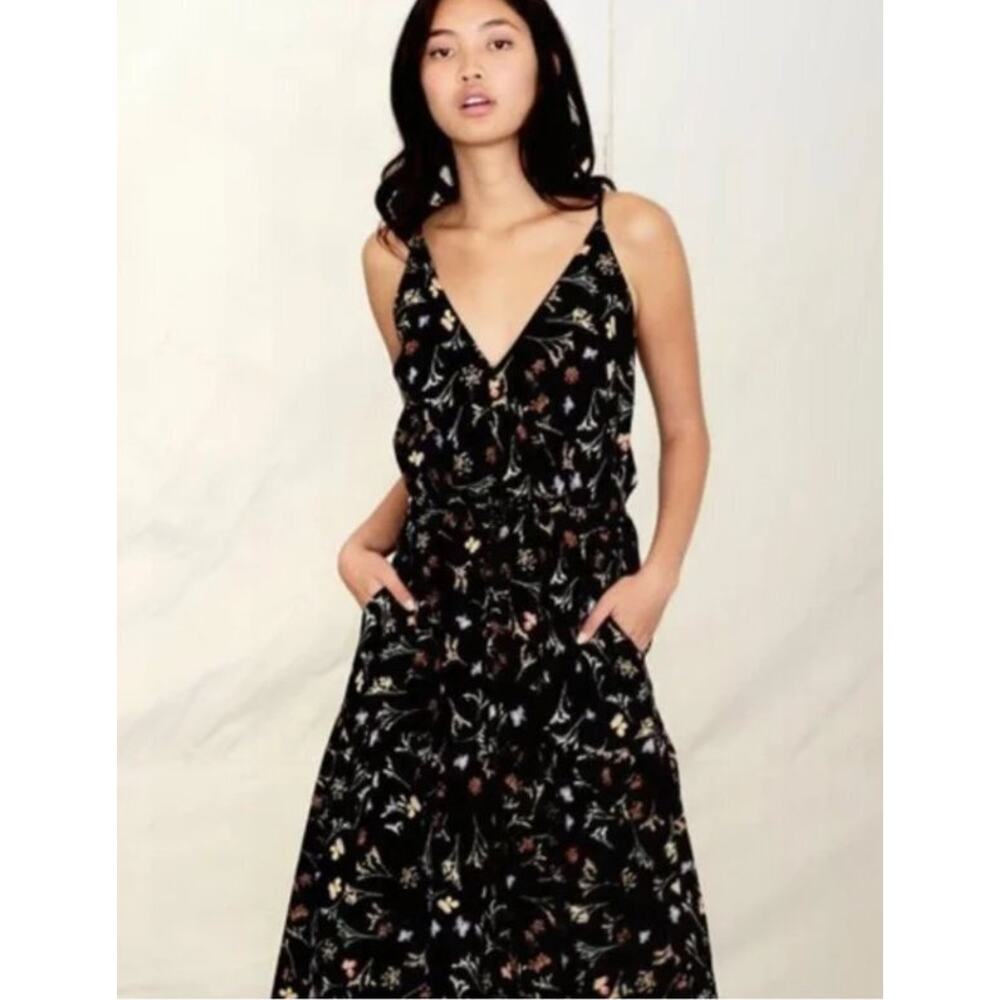 TROVATA Birds of Paradis Sz L Large Lucia Navy Floral Strappy Dress Sundress NWT - Picture 1 of 11